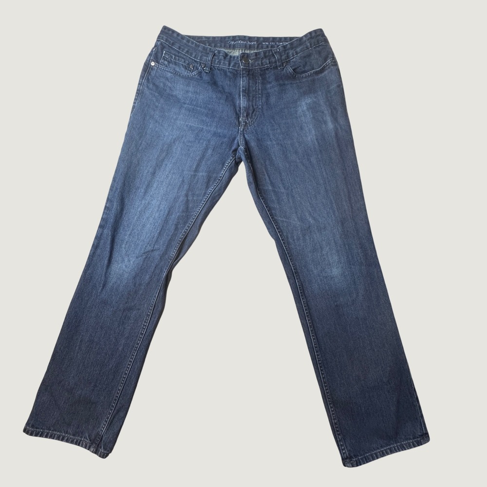 Calvin Klein Jeans Mens 36x32 (36x30) Slim Straight Dark Blue Denim Cotton Pants